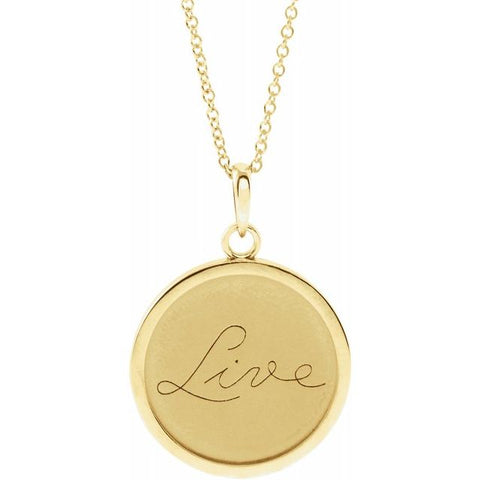Live Engraved Disc Necklace - 14K Yellow Gold