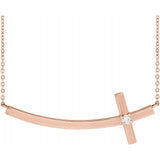Diamond Sideways Cross Necklace .06 ctw - 14K Rose Gold