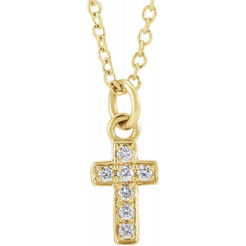 Diamond Youth Cross Necklace .04 ctw - 14K Yellow Gold