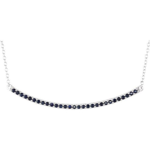 14K White Gold Blue Sapphire Bar Necklace 16-18" - Henry D Jewelry