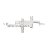 Double Sideways Cross CZ Bracelet - Sterling Silver