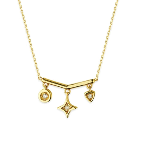 Mixed Shape Diamond Dangle Necklace .03 ctw - 14K Yellow Gold