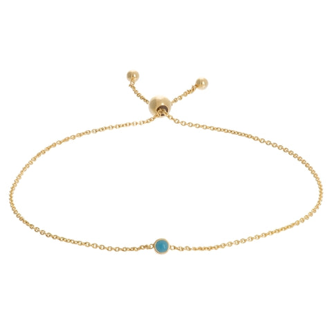 Reversible Turquoise Enamel Adjustable Bolo Bracelet - 14K Yellow Gold