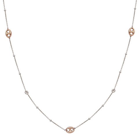Puffed Mariner & CZ Station Necklace