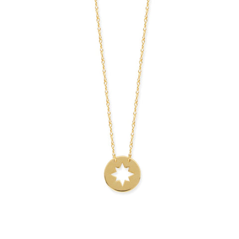 Petite Star Cutout Disc Necklace - 14K Yellow Gold