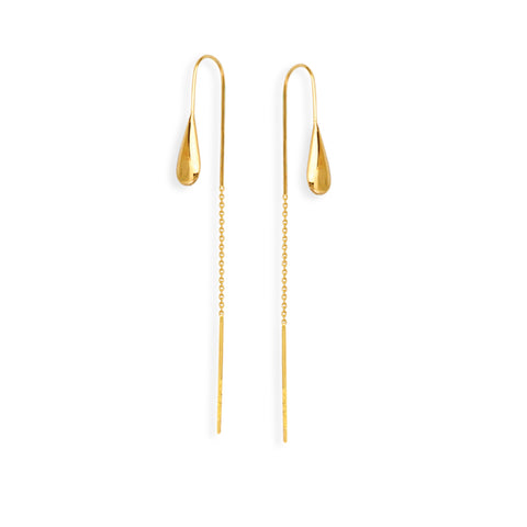 Teardrop Bridge Hook Chain Threader Earrings - 14K Yellow Gold