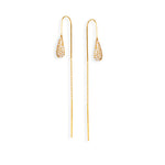 Teardrop Bridge Hook Chain CZ Threader Earrings - 14K Yellow Gold