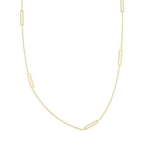 Open Rectangle Station Necklace - 14K Yellow Gold