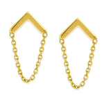 Upside Down V Chain Dangle Earrings - 14K Yellow Gold