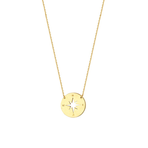 Petite Compass Cutout Necklace - 14K Yellow Gold