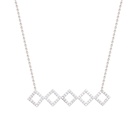 Square CZ Bar Necklace - Sterling Silver