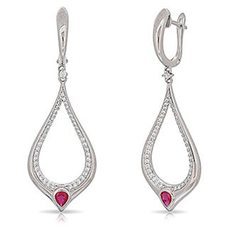 Red & White CZ Dangle Earrings - Sterling Silver