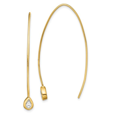 Gold Tone Bezel-Set CZ Threader Earrings - Sterling Silver