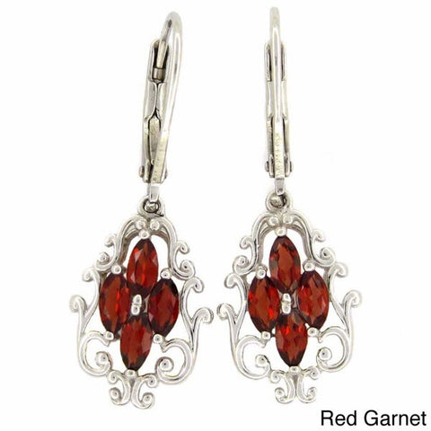 Garnet Dangle Earrings - Sterling Silver